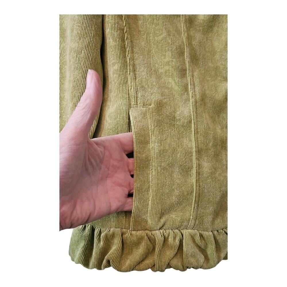 Chicos Womens Size M/8 Corduory Jacket Chartreuse Green Ruffle Neck Full Zip - Picture 3 of 8